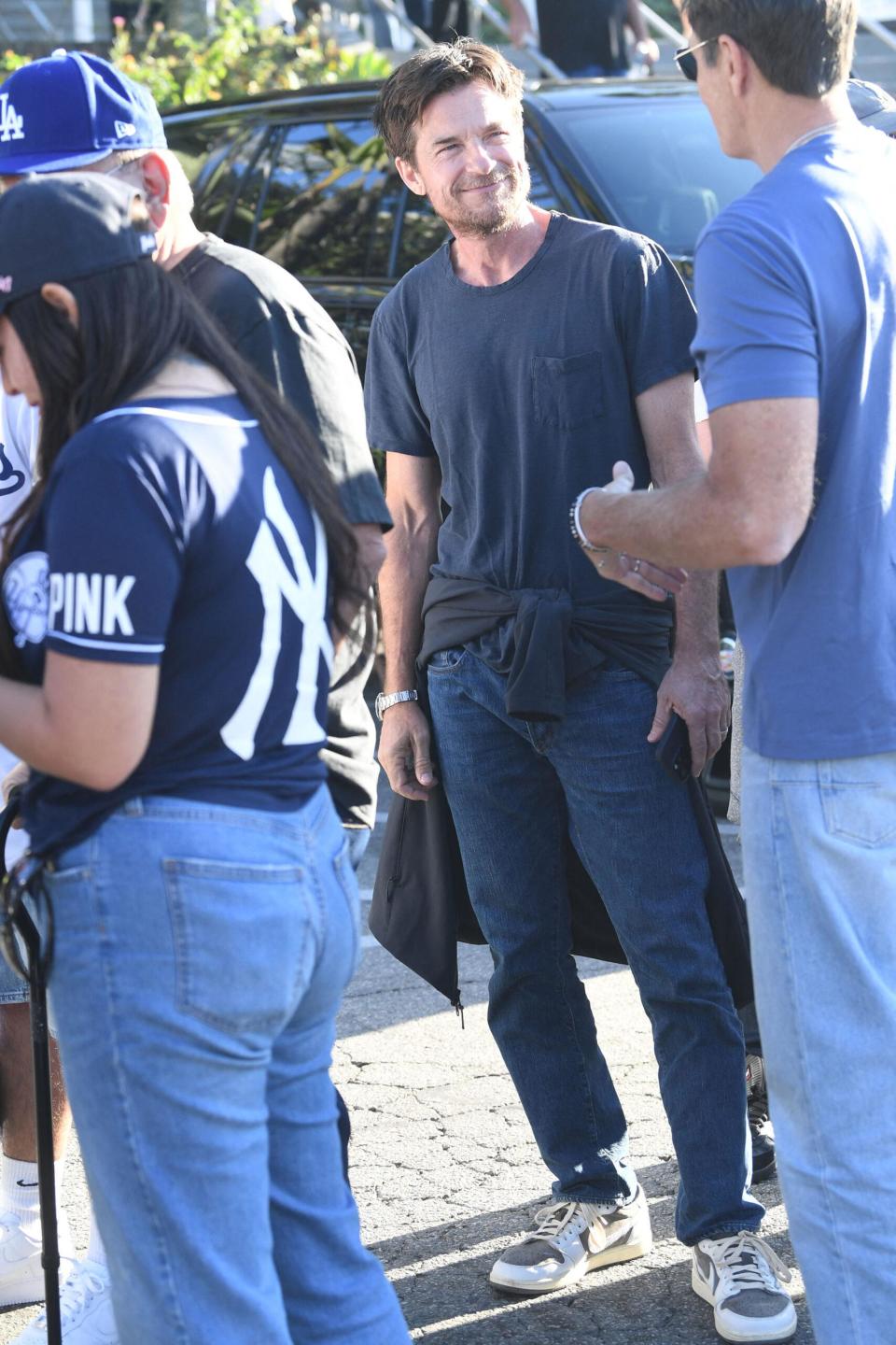 Jason Bateman at the Dodgers Yankees World Series game one at Dodgers Stadium in L.A.