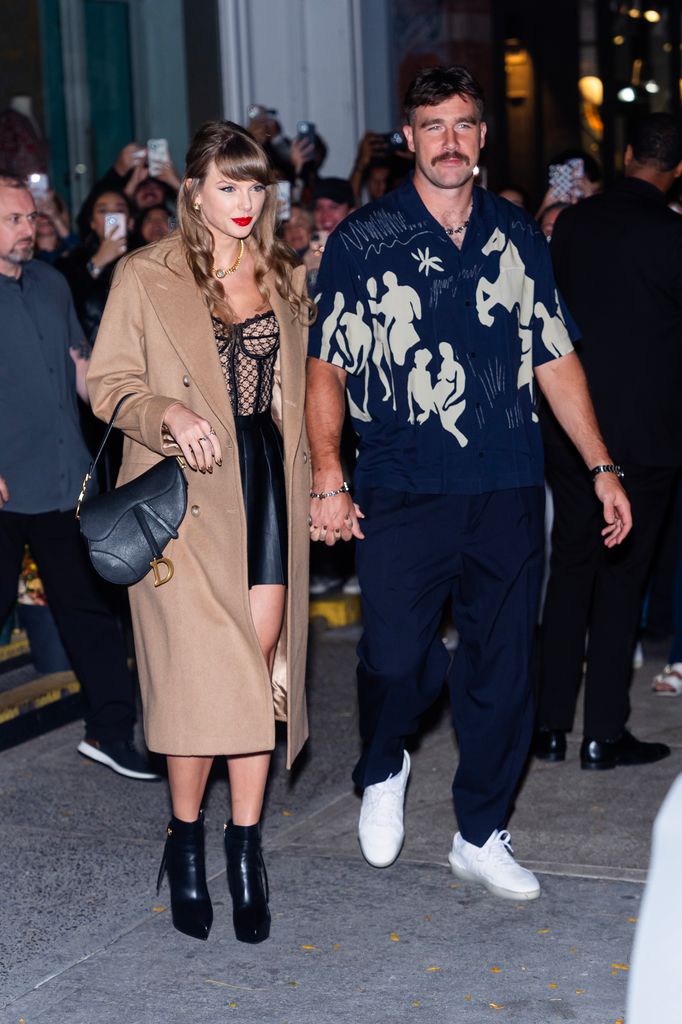 Taylor Swift and Travis Kelce are seen in SoHo on October 11, 2024 in New York City.