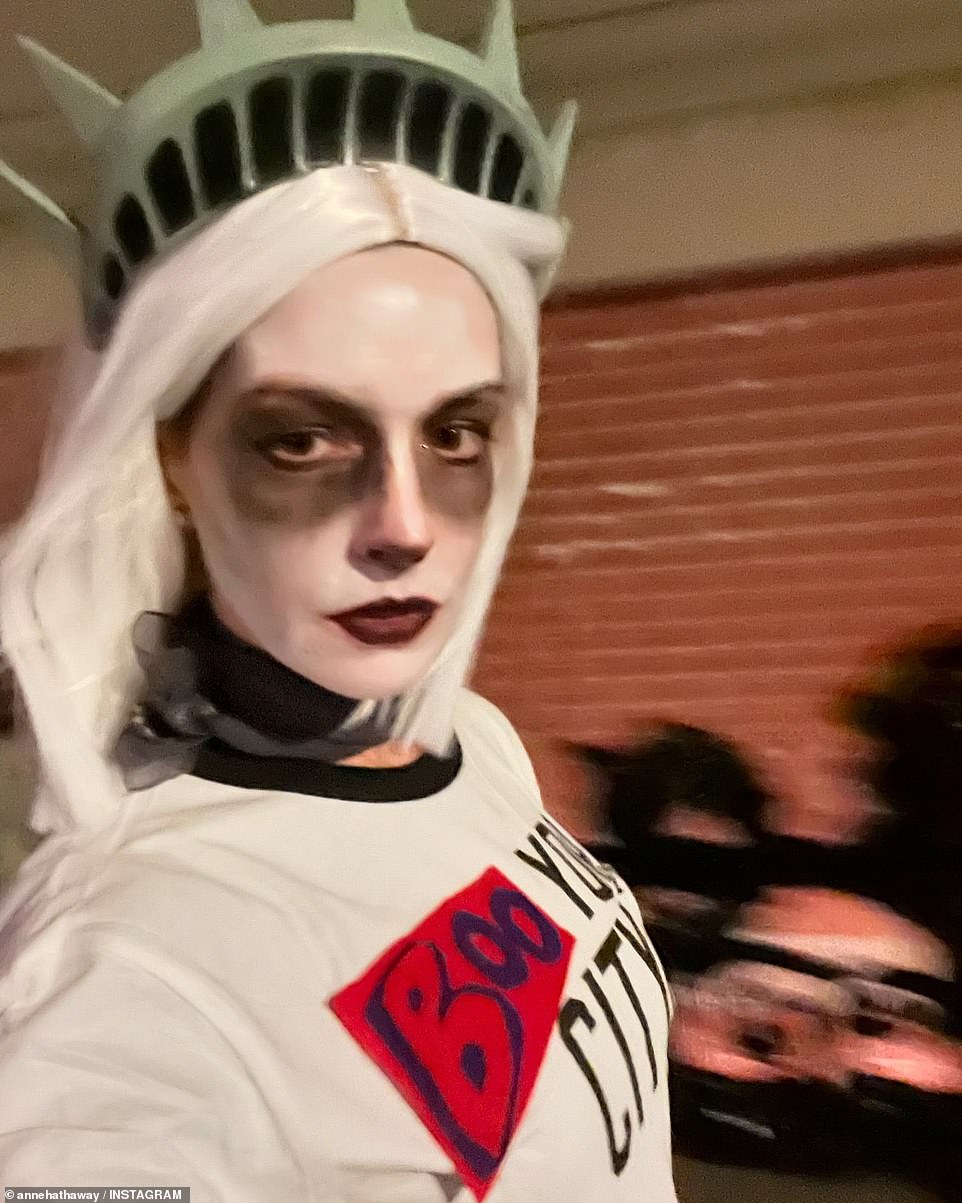 Anne Hathaway, 41, took to Instagram to share stunning selfies while looking unrecognizable in a blonde wig and eerie makeup