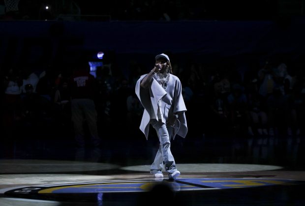 Lil Durk performs during halftime at the Chicago Sky game against the Indiana Fever at Wintrust Arena on June 23, 2024. (Eileen T. Meslar/Chicago Tribune)