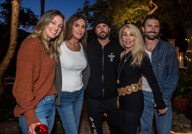 Harmony Gerber/Getty Cassandra Marino, Caitlyn Jenner, Brody Jenner, Linda Thompson and Brandon Jenner pose for a portrait at Brandon Jenner's Interactive Party, 2019