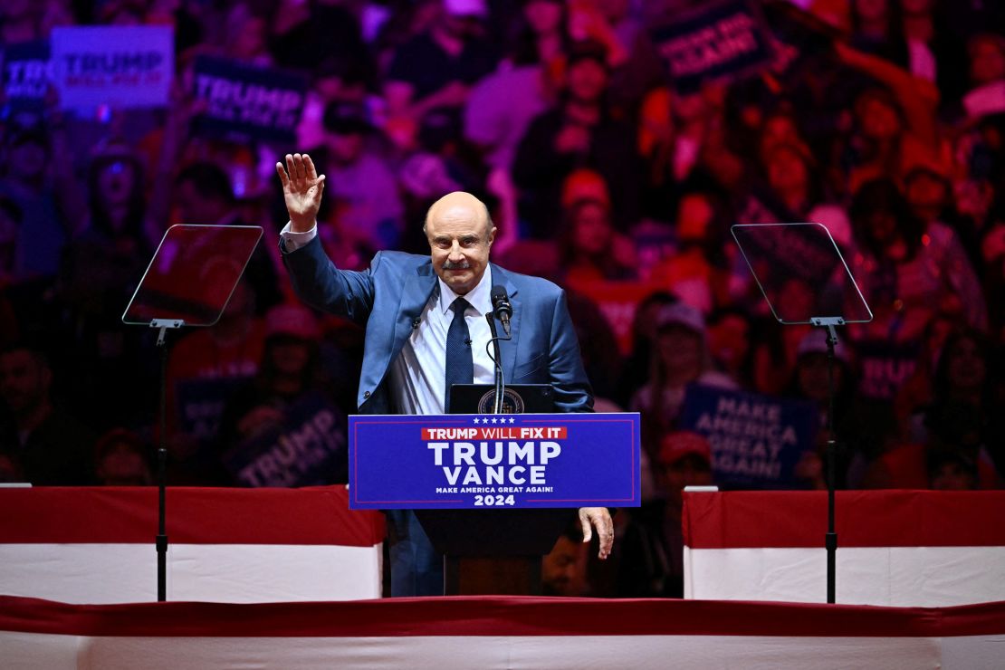 Television personality Dr. Phil McGraw arrives to speak at a campaign rally for former President Donald Trump at Madison Square Garden in New York City on October 27, 2024.