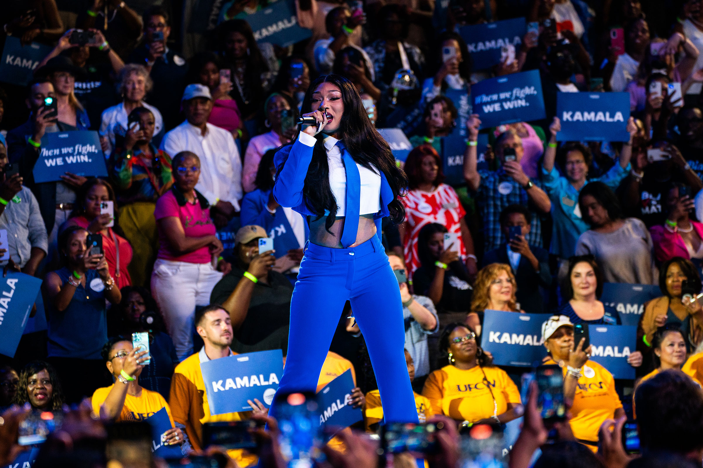 Megan Thee Stallion performs during a Harris campaign event in Atlanta, on July 30.