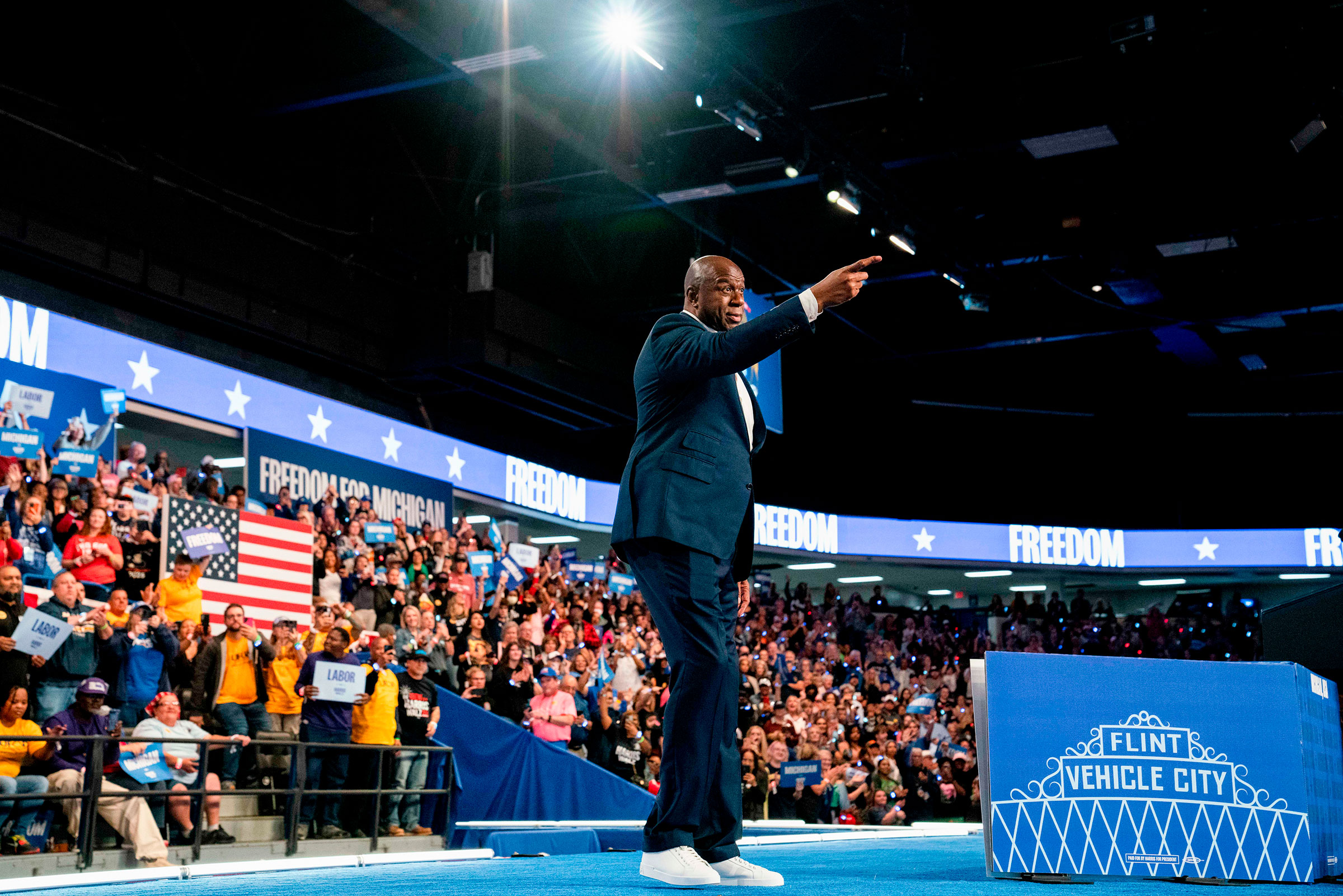 Earvin 'Magic' Johnson during a campaign event in Flint, Mich., on Oct. 4.