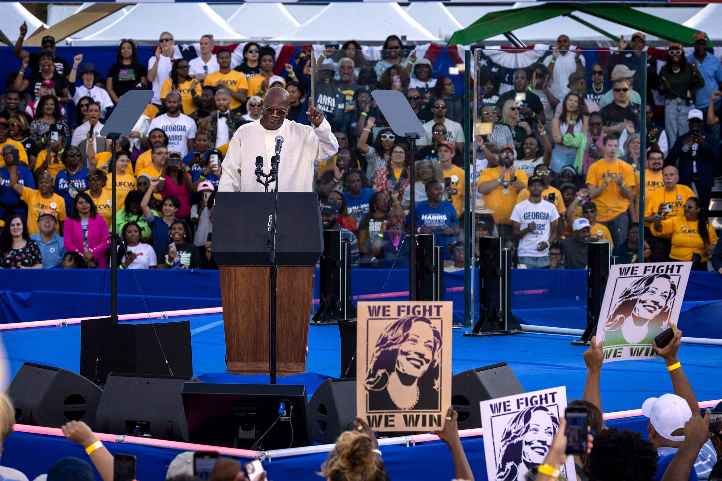 Samuel L. Jackson during a campaign even in Clarkston, Ga. on Oct. 24.