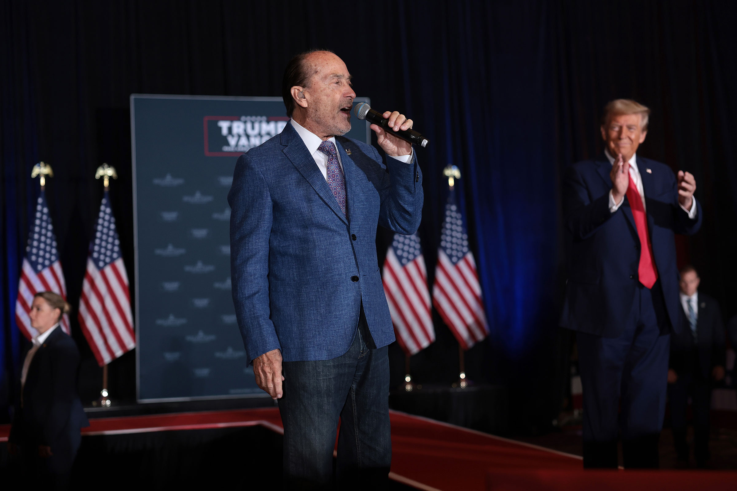 Lee Greenwood sings alongside Trump, during the “11th Hour Family Leaders Meeting” in Concord, N.C. on Oct. 21.